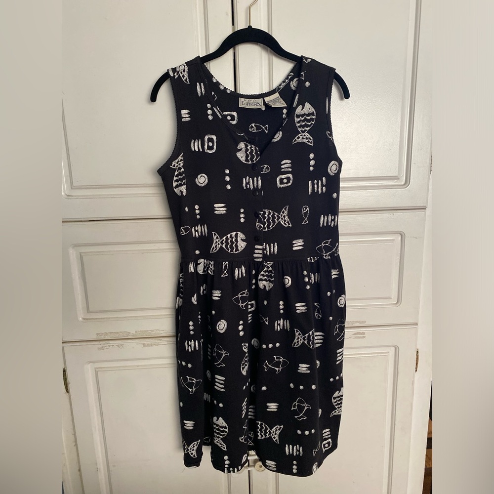 Basic Editions Blue and Black Sleeveless Sundress